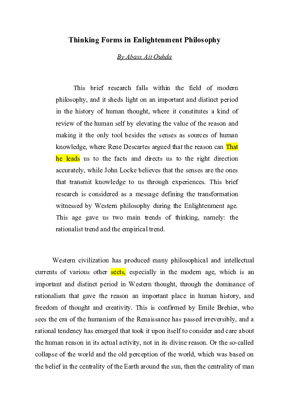 (DOC) Thinking Forms in Enlightenment Philosophy