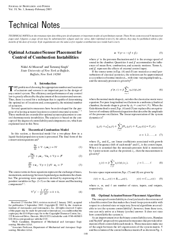 (PDF) Optimal Actuator/Sensor Placement for Control of Combustion ...