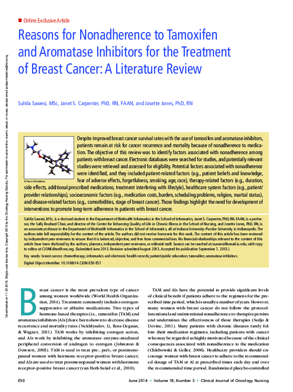 (PDF) Reasons for Nonadherence to Tamoxifen and Aromatase Inhibitors ...