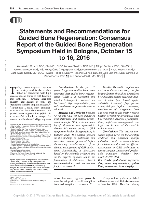 (PDF) Statements and Recommendations for Guided Bone Regeneration