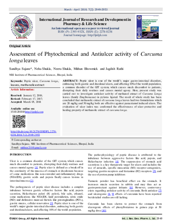 (PDF) Assessment of Phytochemical and Antiulcer activity of Curcuma ...
