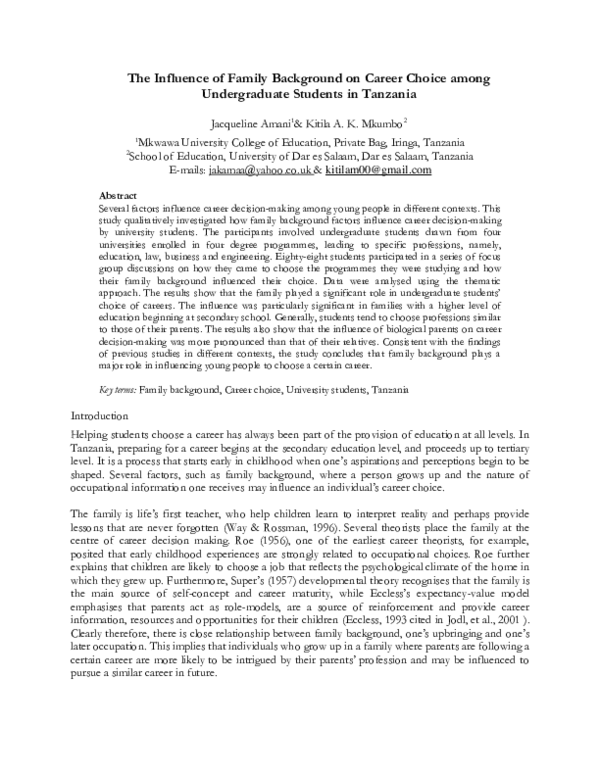 (PDF) The Influence of Family Background on Career Choice among ...