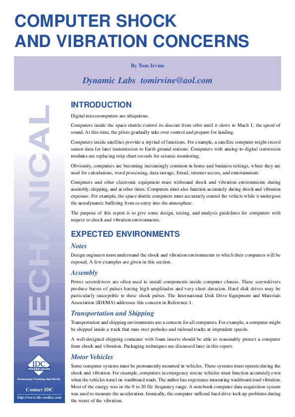 (PDF) Computer Shock and Vibration Concerns Tom Irvine Academia.edu