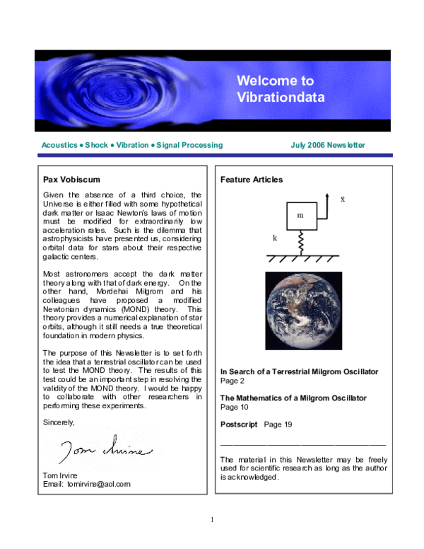 (PDF) Acoustics • Shock • Vibration • Signal Processing Tom Irvine