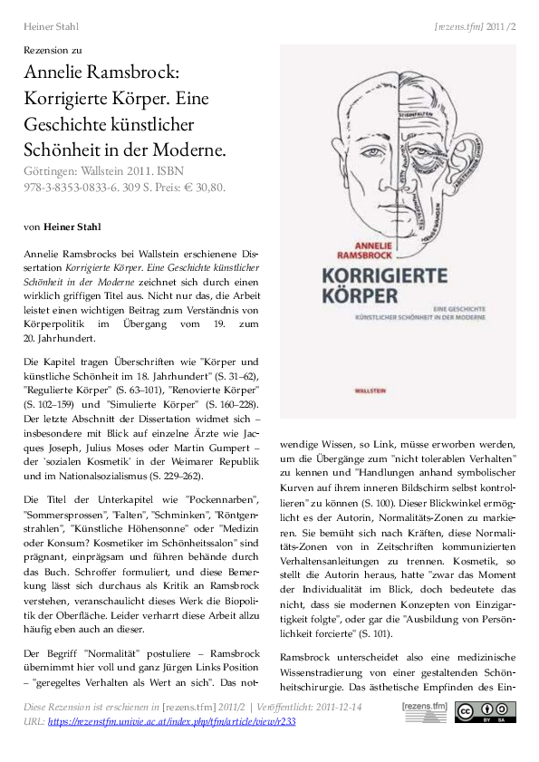 PDF) Annelie Ramsbrock: Korrigierte Krper. Eine Geschichte knstlicher  Schnheit in der Moderne