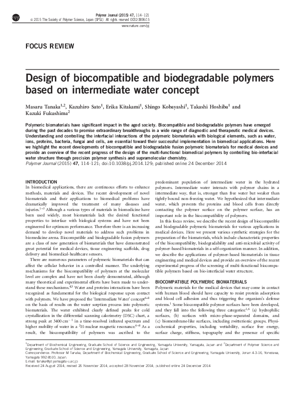 (PDF) Design of biocompatible and biodegradable polymers based on ...