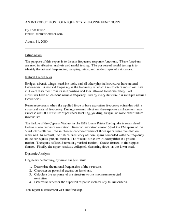 Pdf 1an Introduction To Frequency Response Functions