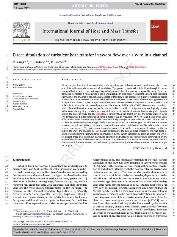 (PDF) Direct simulation of turbulent heat transfer in swept flow over a ...