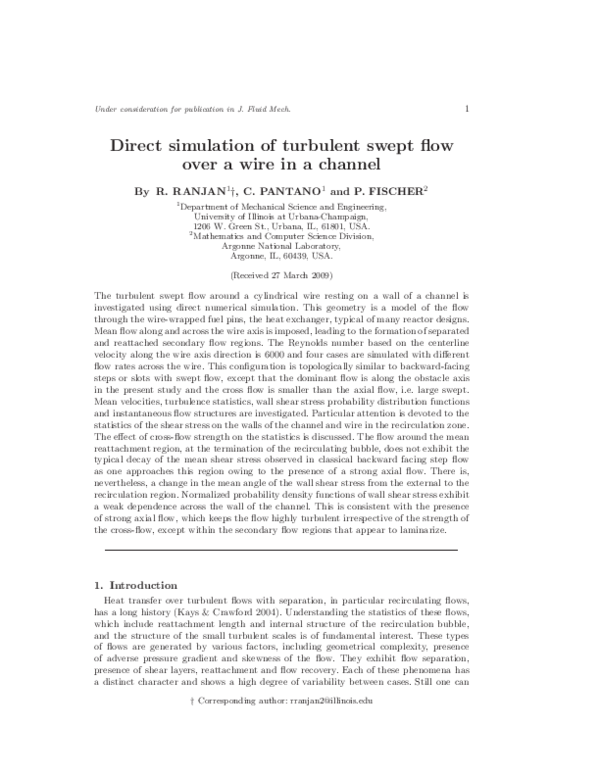 (PDF) Direct simulation of turbulent swept flow over a wire in a channel