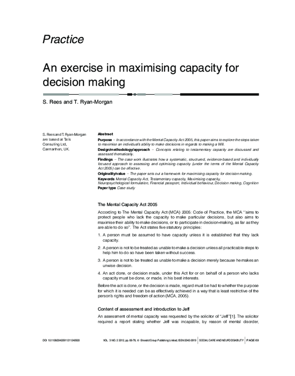 (PDF) An exercise in maximising capacity for decision making