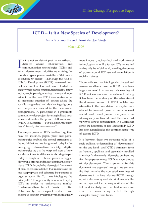 (PDF) ICTD: is it a new species of development?