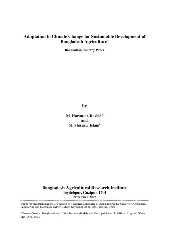 (PDF) Adaptation to Climate Change for Sustainable Development ...