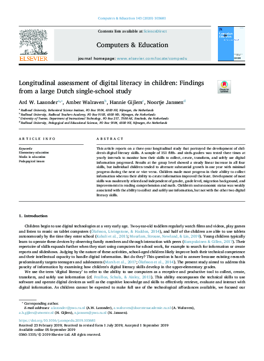 (PDF) Longitudinal assessment of digital literacy in children: Findings ...