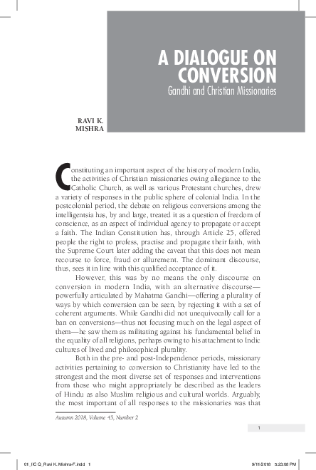 (PDF) A DIALOGUE ON CONVERSION: GANDHI AND CHRISTIAN MISSIONARIES