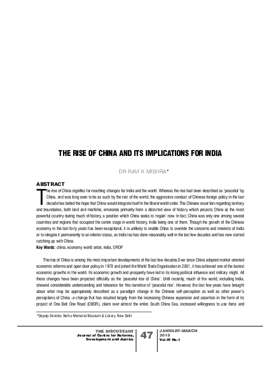 (PDF) THE RISE OF CHINA AND ITS IMPLICATIONS FOR INDIA
