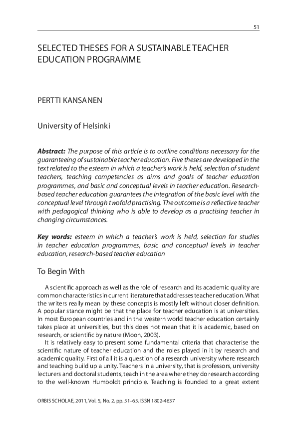 (PDF) Selected theses for a sustainable teacher education programme
