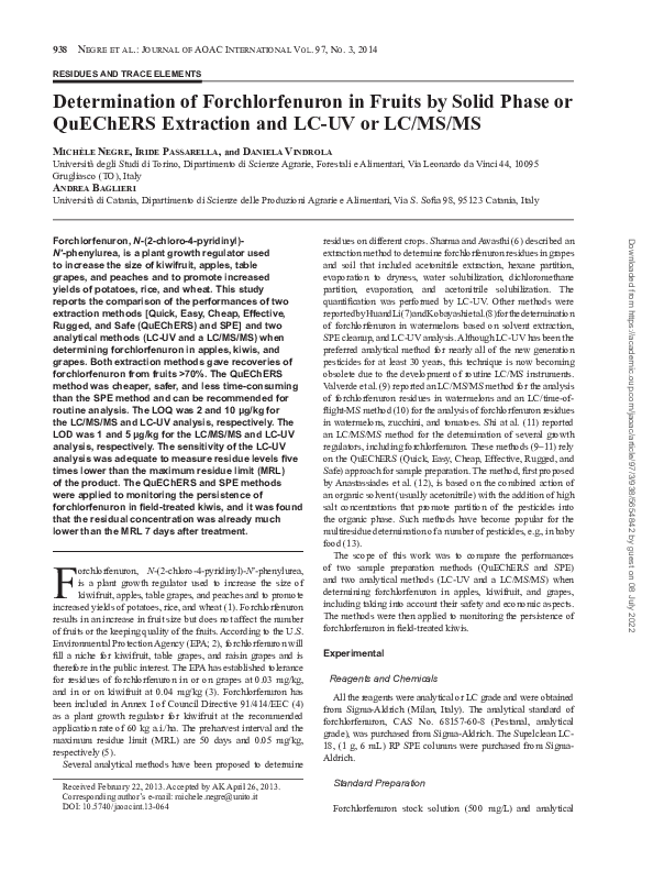 (PDF) Determination of Forchlorfenuron in Fruits by Solid Phase or ...