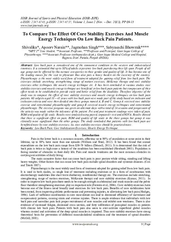 (PDF) To Compare The Effect Of Core Stability Exercises And Muscle ...