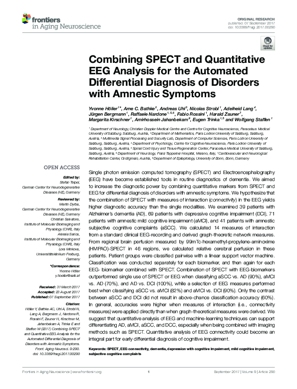 (PDF) Combining SPECT and Quantitative EEG Analysis for the Automated ...