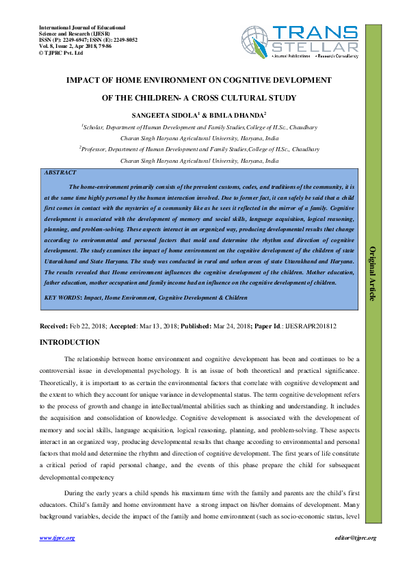 (PDF) Impact of home Environment on Cognitive Devlopment of the ...