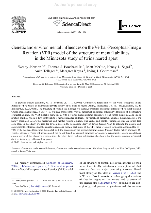 (PDF) Genetic and environmental influences on the Verbal-Perceptual ...