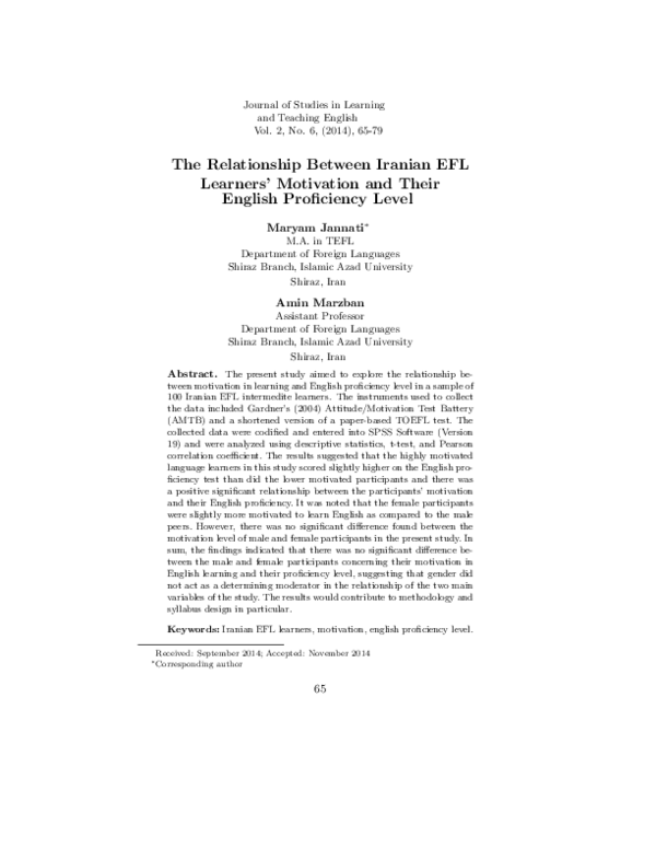 (PDF) The Relationship Between Iranian EFL Learners’ Motivation and ...
