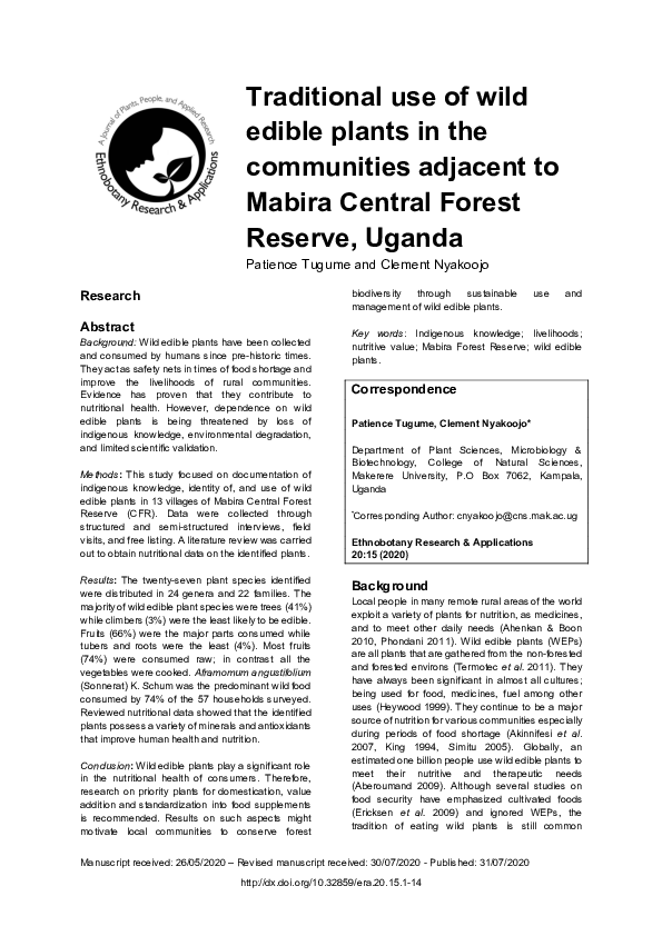 (PDF) Traditional use of wild edible plants in the communities adjacent ...
