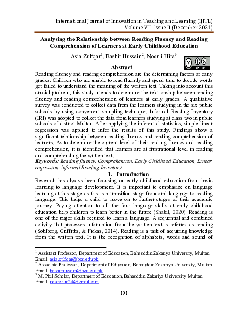(PDF) Analysing the Relationship between Reading Fluency and Reading ...