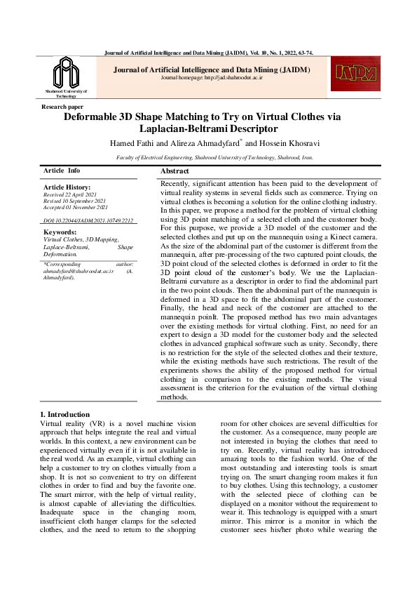 (PDF) Deformable 3D Shape Matching to Try on Virtual Clothes via ...