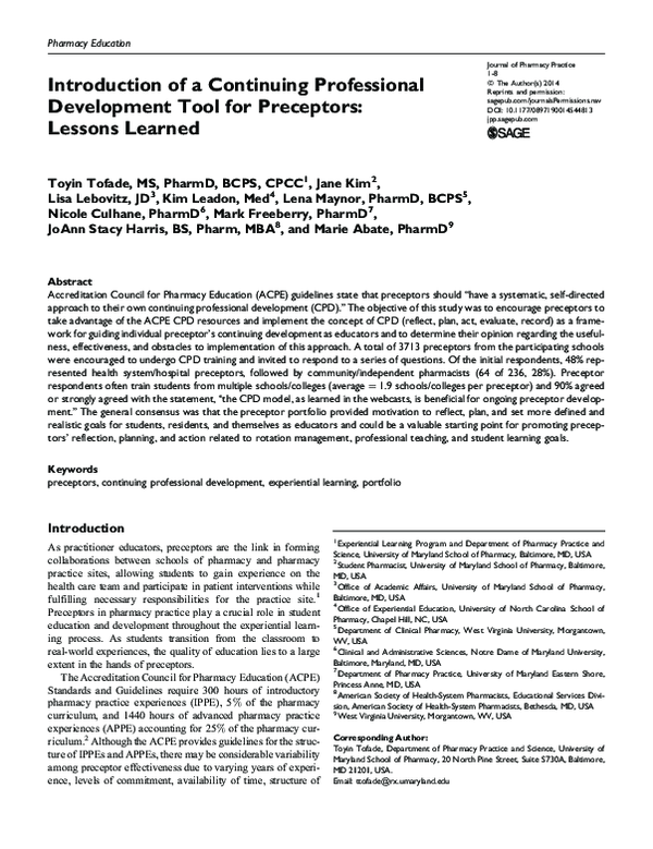 (PDF) Introduction of a Continuing Professional Development Tool for ...