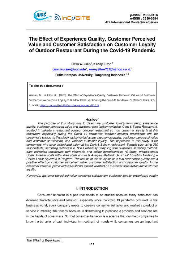 (PDF) The Effect of Experience Quality, Customer Perceived Value and ...