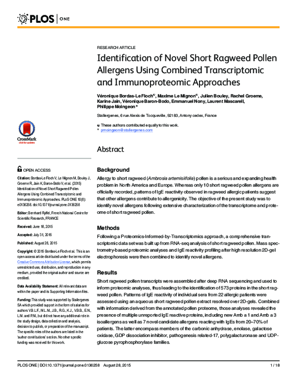 (PDF) Identification of Novel Short Ragweed Pollen Allergens Using ...