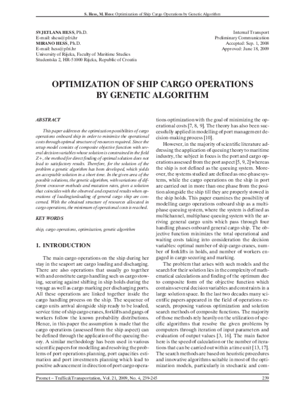 (PDF) Optimization of Ship Cargo Operations by Genetic Algorithm