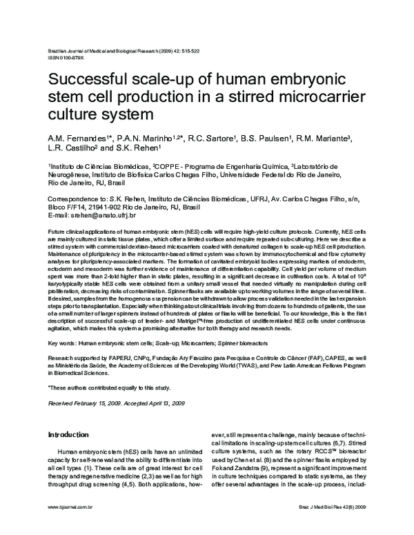 (PDF) Successful scale-up of human embryonic stem cell production in a ...