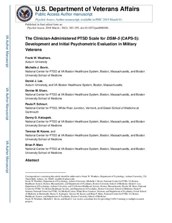 (PDF) The ClinicianAdministered PTSD Scale for DSM5 (CAPS5