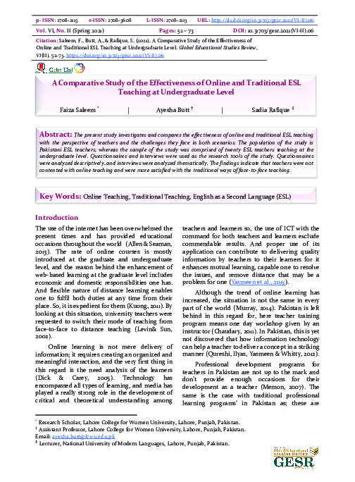 (PDF) A Comparative Study of the Effectiveness of Online and ...