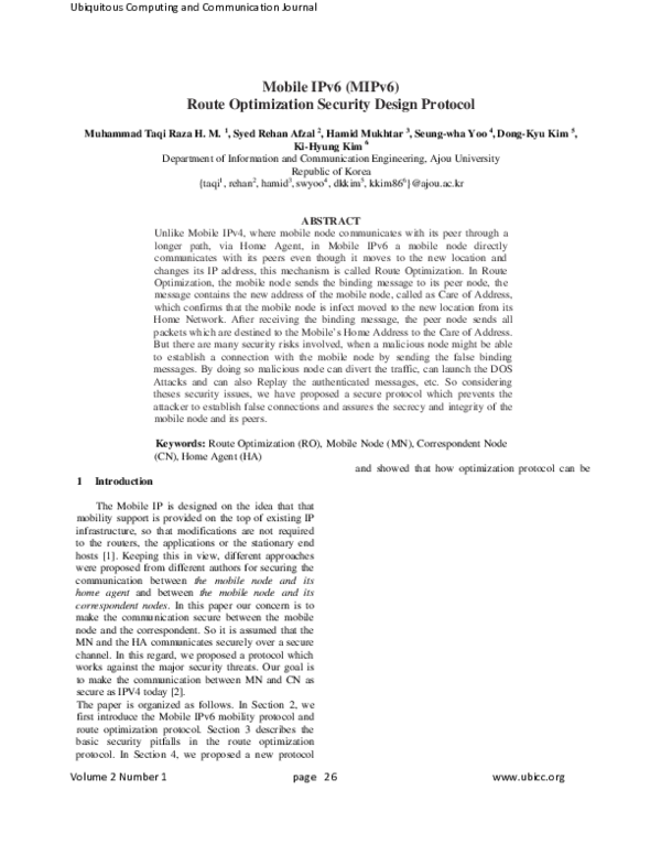 (PDF) Mobile IPv6 (MIPv6) Route Optimization Security Design Protocol