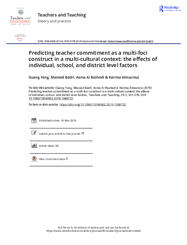(PDF) Predicting teacher commitment as a multi-foci construct in a ...