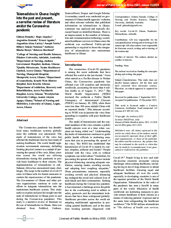 (PDF) Telemedicine in Ghana: Insight into the past and present, a ...