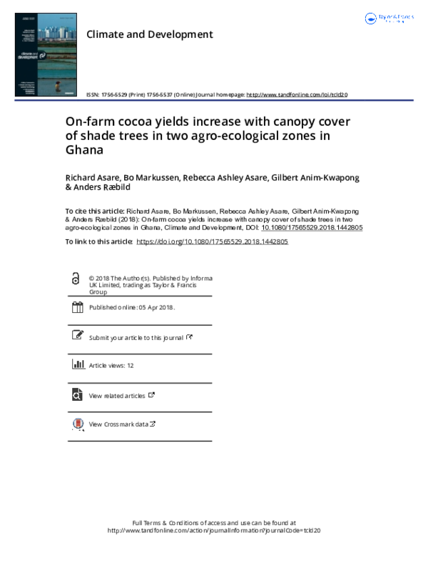 (PDF) Onfarm cocoa yields increase with canopy cover of shade trees in