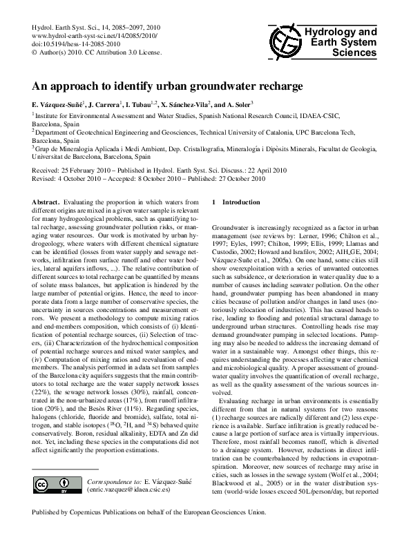 (PDF) An approach to identify urban groundwater recharge