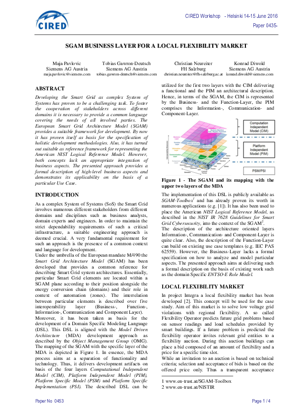 (PDF) SGAM Business Layer for a Local Flexibility Market