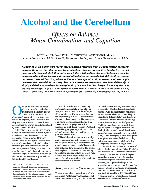 (PDF) Alcohol and the cerebellum Effects on balance, motor