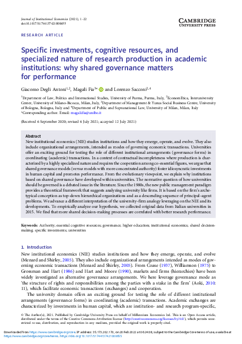 (PDF) Specific investments, cognitive resources, and specialized nature ...