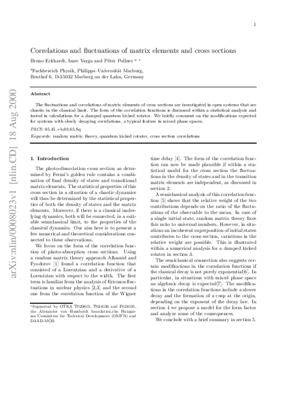 (PDF) Correlations and fluctuations of matrix elements and cross sections