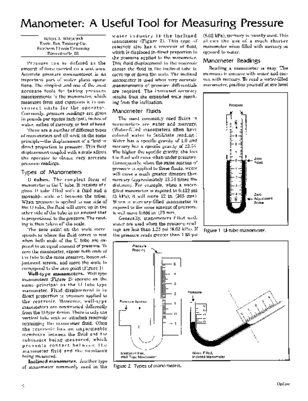 (PDF) Manometer A Useful Tool for Measuring Pressure Robert