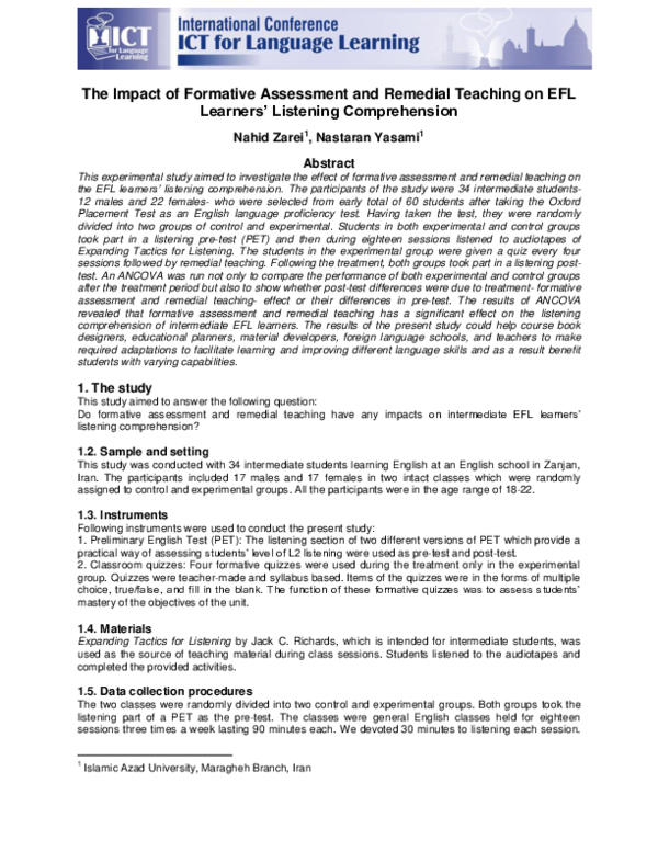 (PDF) The Impact of Formative Assessment and Remedial Teaching on EFL ...