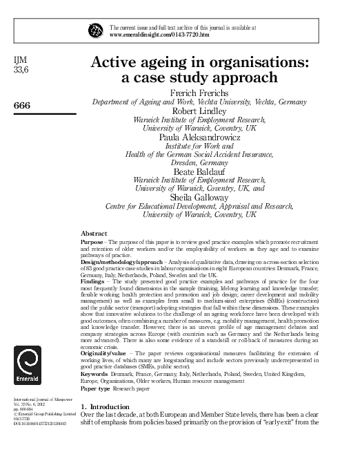 (PDF) Active ageing in organisations: a case study approach