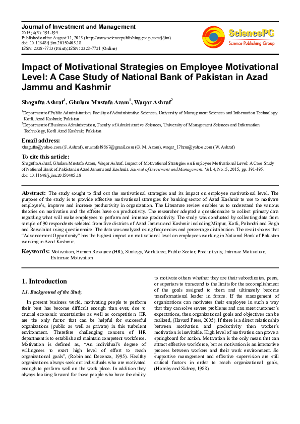 (PDF) Impact of Motivational Strategies on Employee Motivational Level ...