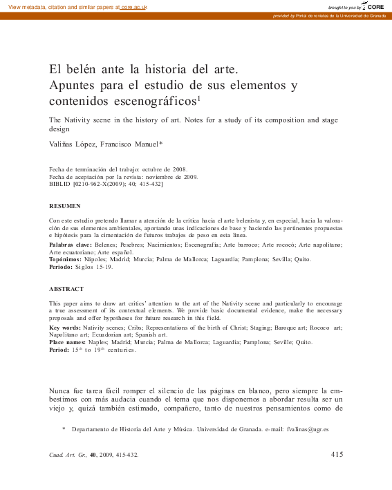 (PDF) The Nativity scene in the history of art. Notes for a study of